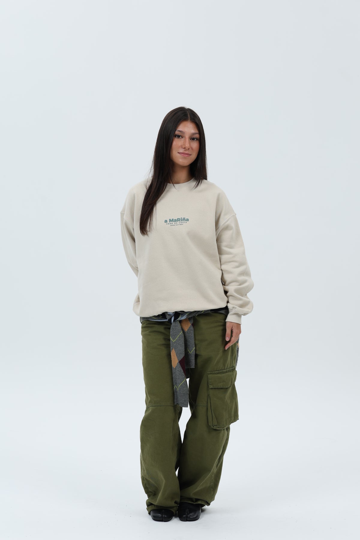 SUDADERA CREMA/VERDE "A MARIÑA"