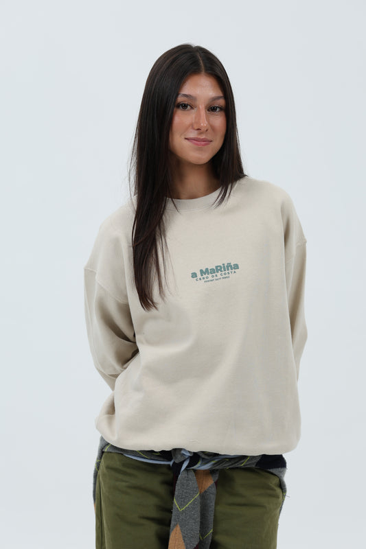 SUDADERA CREMA/VERDE "A MARIÑA"