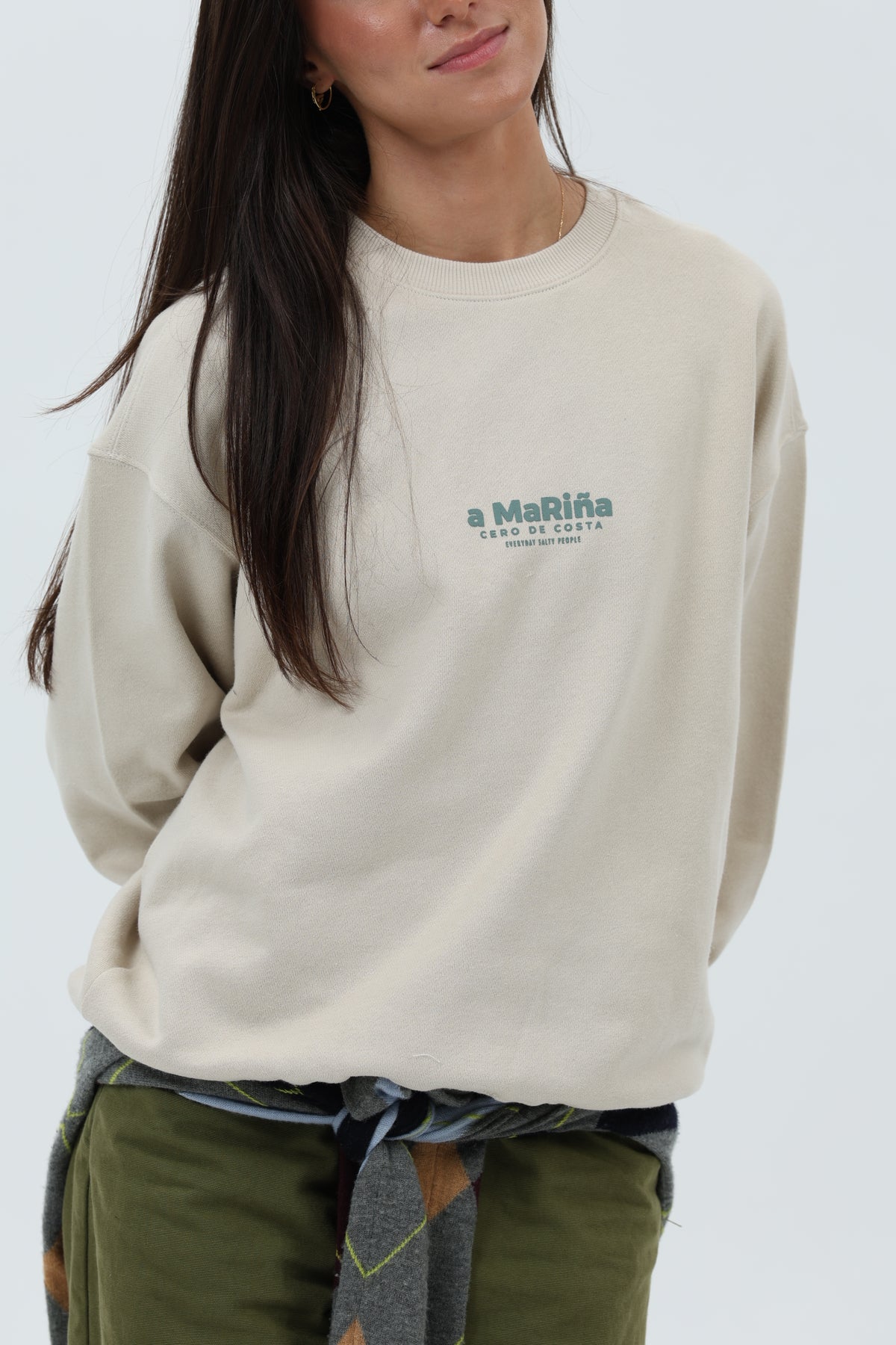 SUDADERA CREMA/VERDE "A MARIÑA"