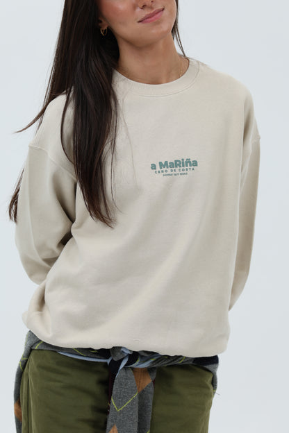 SUDADERA CREMA/VERDE "A MARIÑA"