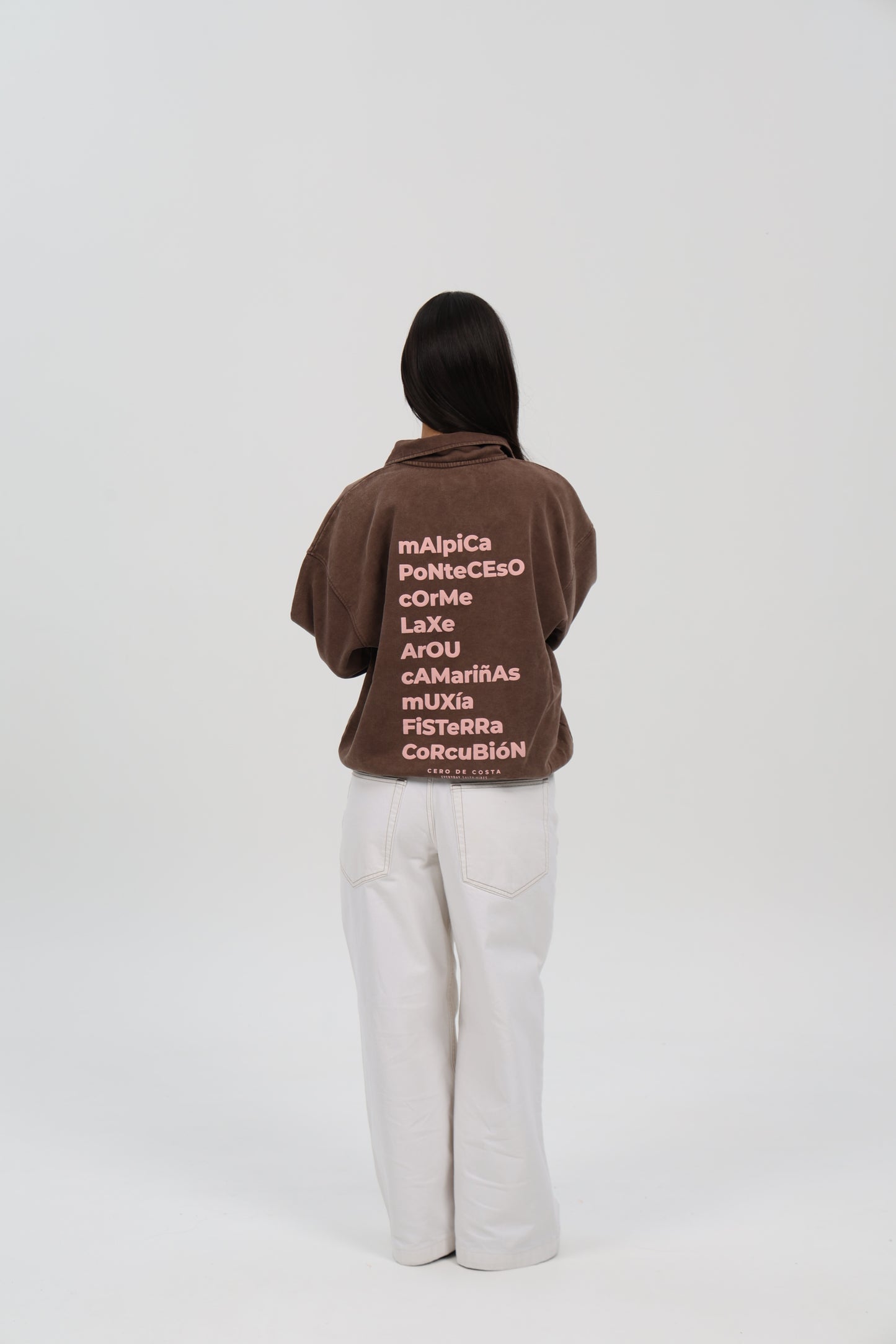 SUDADERA MARRÓN-LAVADO/ROSA "OS FAROS" CREMALLERA MEDIA