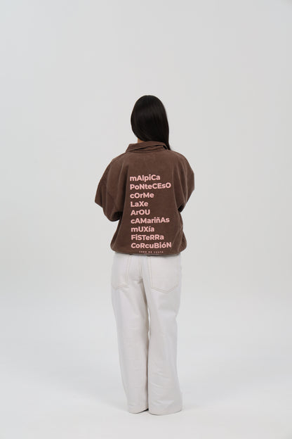 SUDADERA MARRÓN-LAVADO/ROSA "OS FAROS" CREMALLERA MEDIA