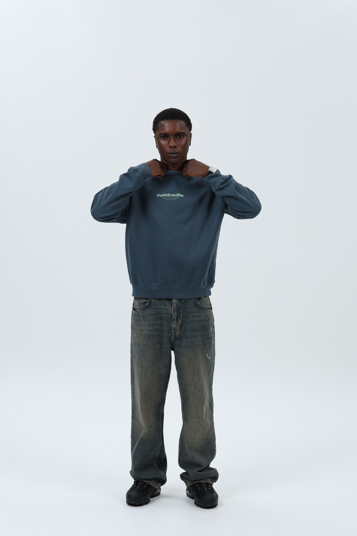 SWEATSHIRT ANTRACITE/VERDE "PONTEVEDRA CIDADE"