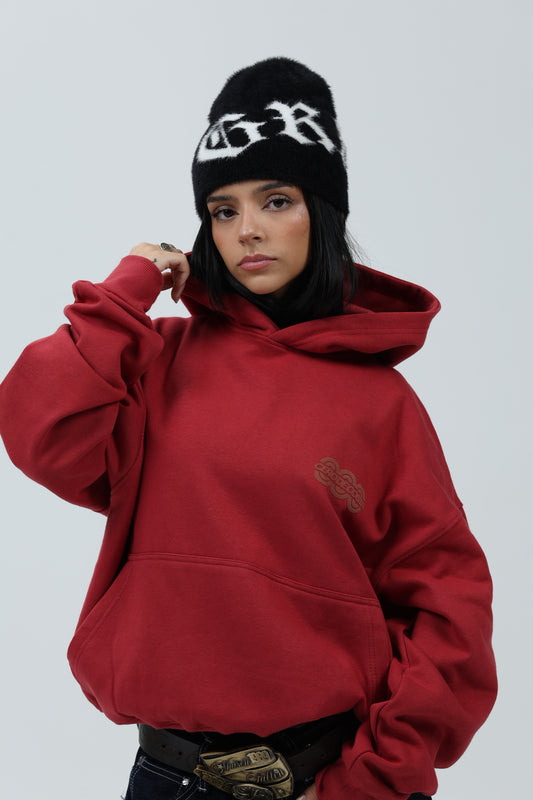 SUDADERA GRANATE/MARRÓN "LOGO TOUR" CON CAPUCHA