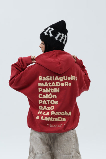 SUDADERA GRANATE/CREMA "PLAYAS SURF" CON CAPUCHA