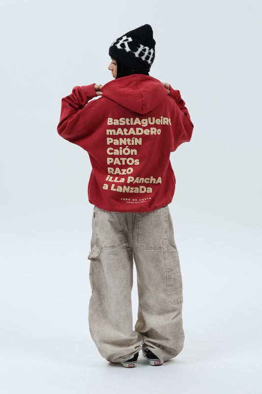 SUDADERA GRANATE/CREMA "PLAYAS SURF" CON CAPUCHA