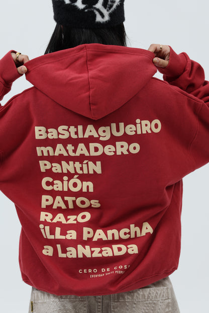 SWEATSHIRT GRENÁ/CREME "PRAIAS SURF" COM CAPUZ