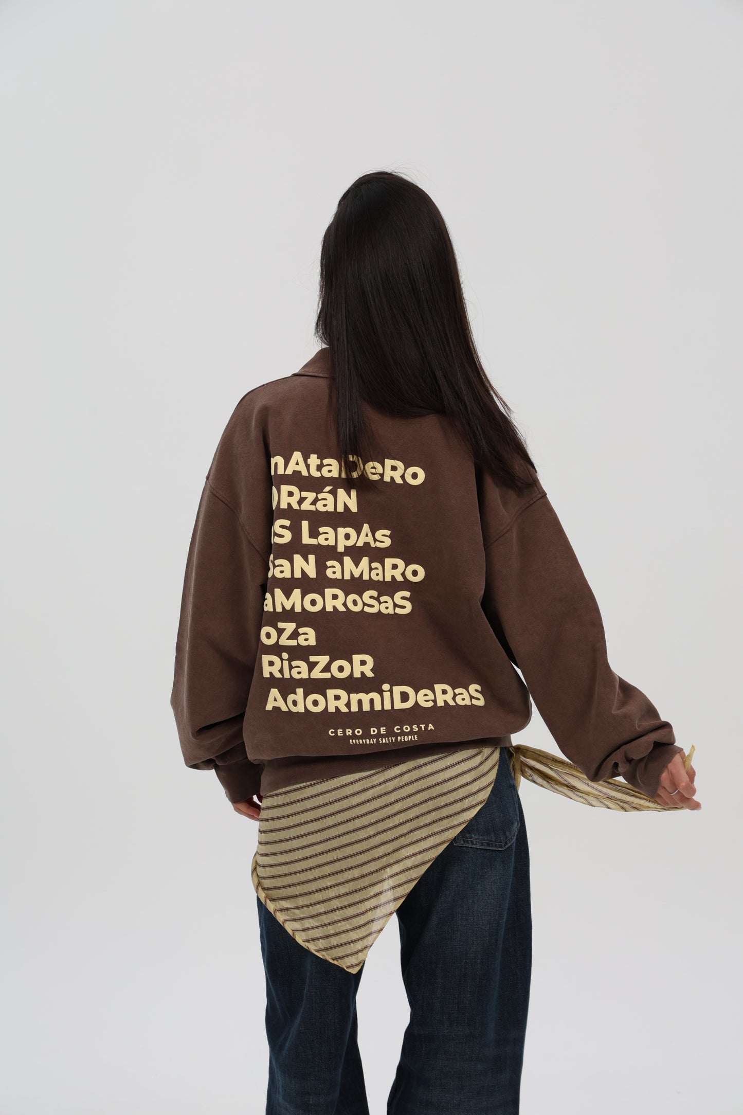 SUDADERA MARRÓN-LAVADO/BEIGE "A CORUÑA" CREMALLERA MEDIA
