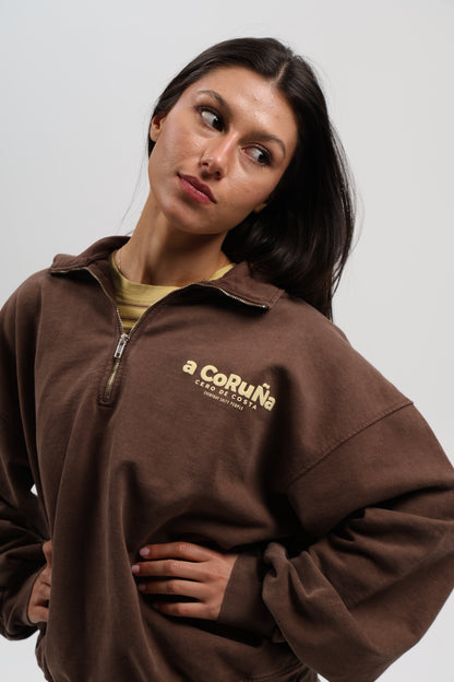 SUDADERA MARRÓN-LAVADO/BEIGE "A CORUÑA" CREMALLERA MEDIA