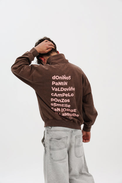 SUDADERA MARRÓN-LAVADO/ROSA "FERROL" CREMALLERA MEDIA