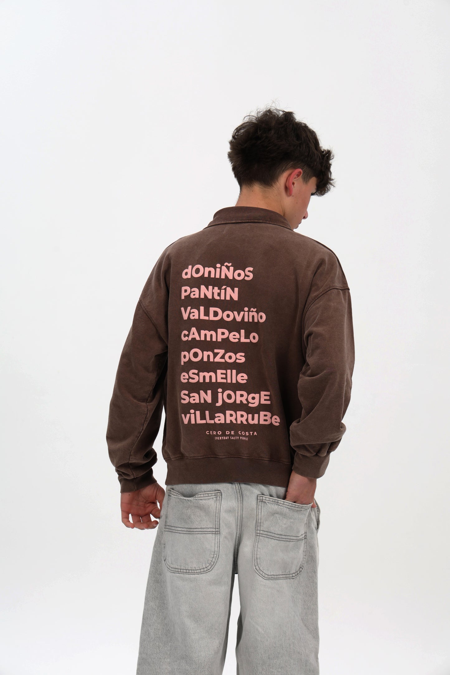 SUDADERA MARRÓN-LAVADO/ROSA "FERROL" CREMALLERA MEDIA