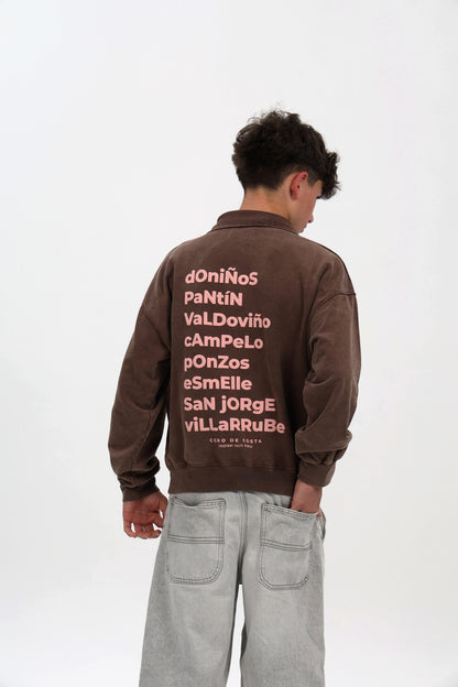 SUDADERA MARRÓN-LAVADO/ROSA "FERROL" CREMALLERA MEDIA