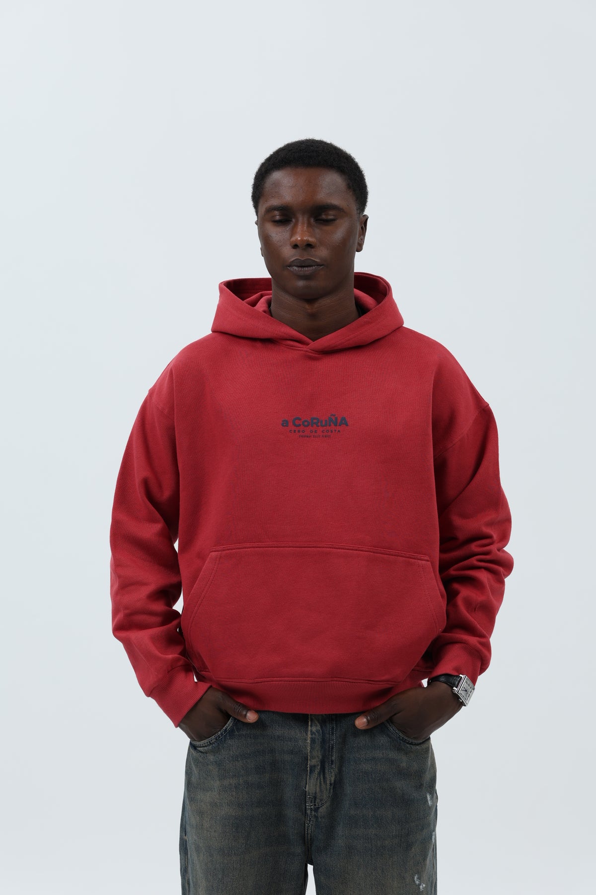 SUDADERA GRANATE/MARINO "A CORUÑA" CON CAPUCHA – foto 3