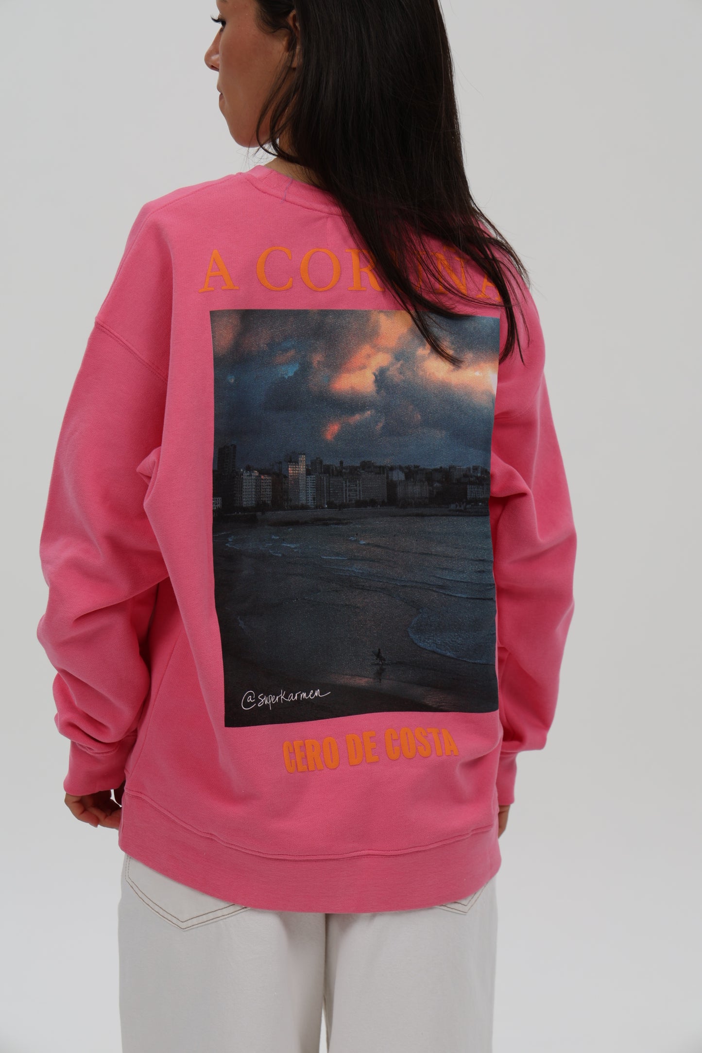 SUDADERA FUCSIA/NARANJA "A CORUÑA FOTO SUPERKARMEN"
