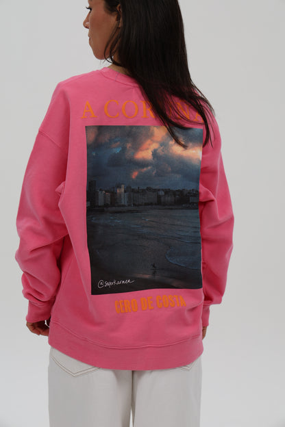 SUDADERA FUCSIA/NARANJA "A CORUÑA FOTO SUPERKARMEN"
