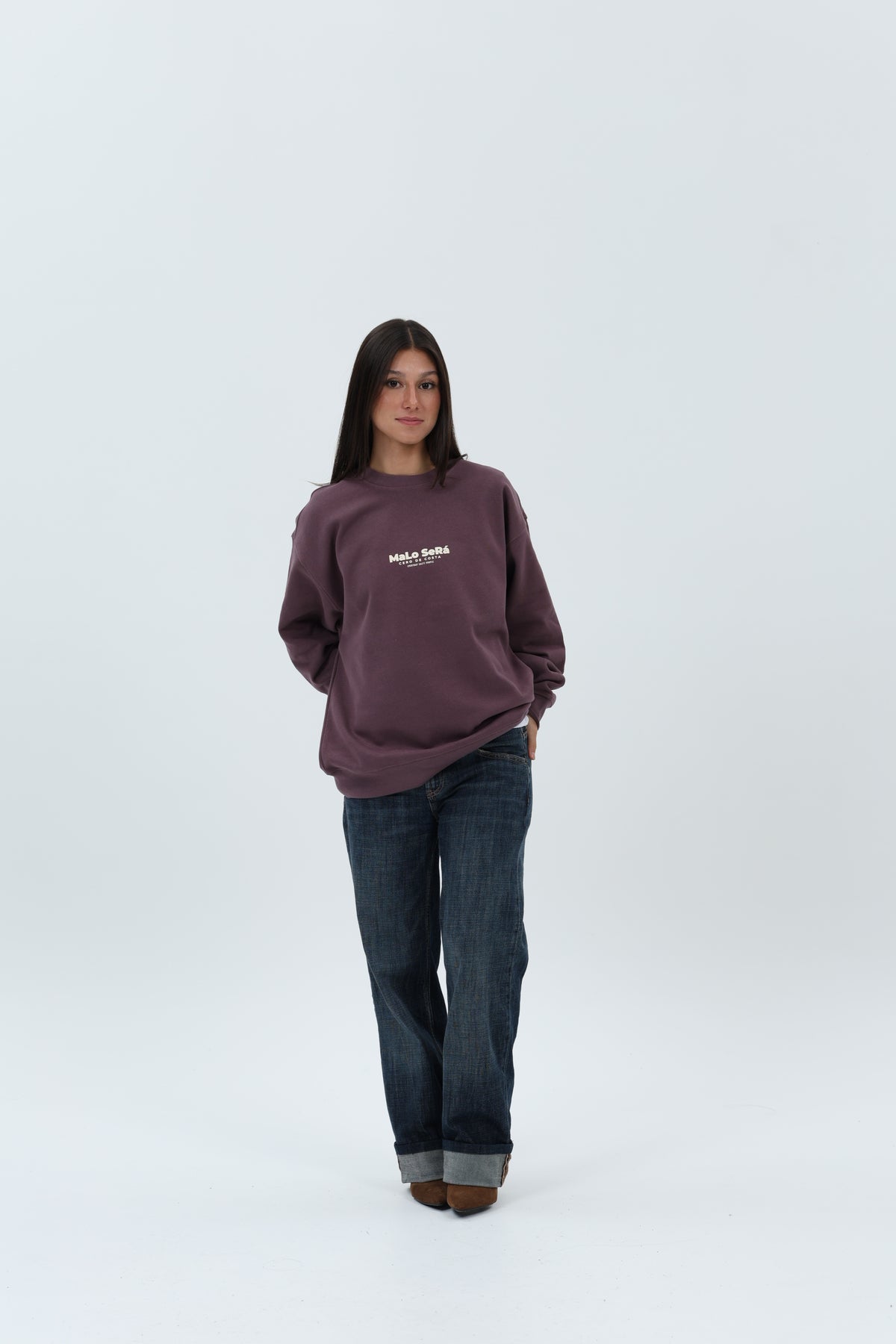 SUDADERA BERENJENA/CREMA "MALO SERÁ" – foto 1