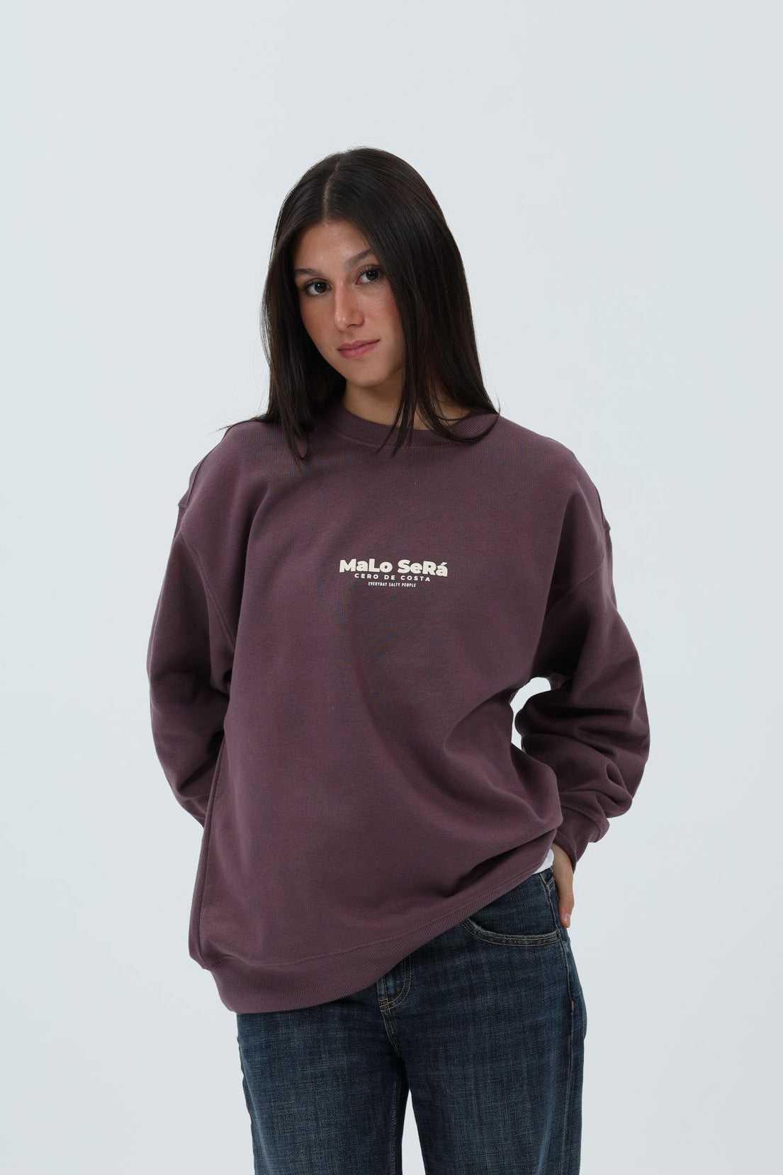 SUDADERA BERENJENA/CREMA "MALO SERÁ" – foto 3