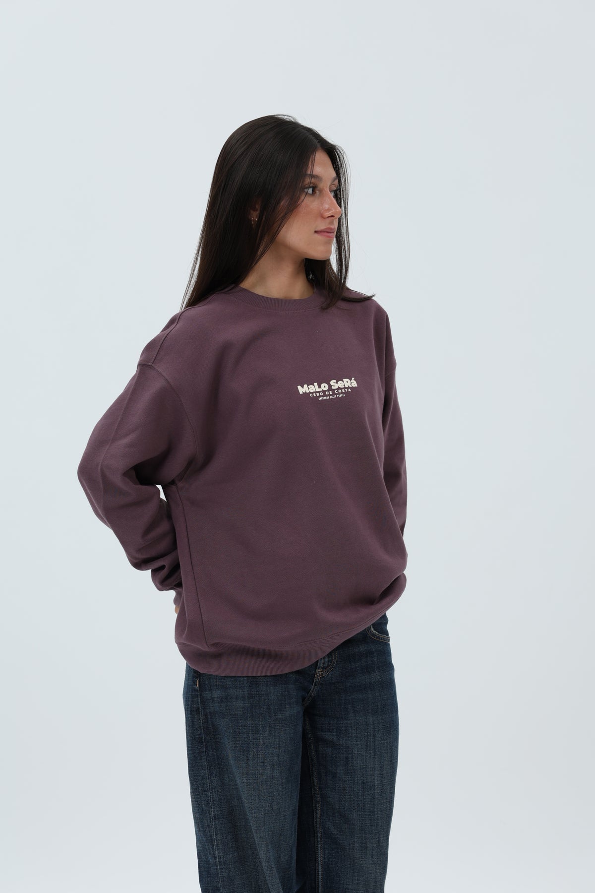 SUDADERA BERENJENA/CREMA "MALO SERÁ" – foto 4