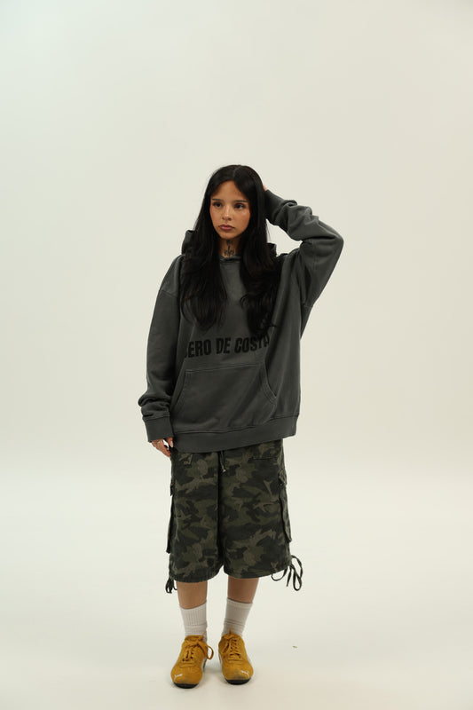 SUDADERA GRIS/ANTRACITA "NEW CERO" LOGO CON CAPUCHA