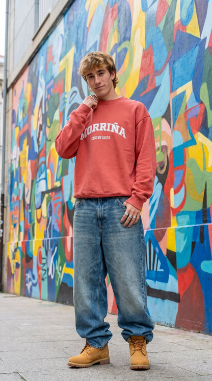 SWEATSHIRT VERMELHO-LAVADO/BRANCO "MORRIÑA"
