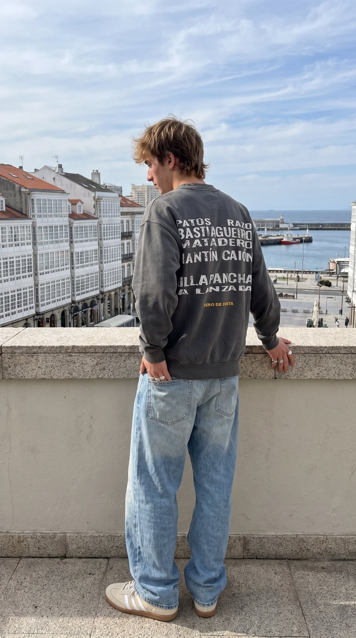 SWEATSHIRT ANTRACITE-LAVADO/DESGASTADO "PRAIAS SURF"