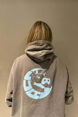 SUDADERA "LUA X CERO DE COSTA" ANTRACITA/CELESTE CON CAPUCHA