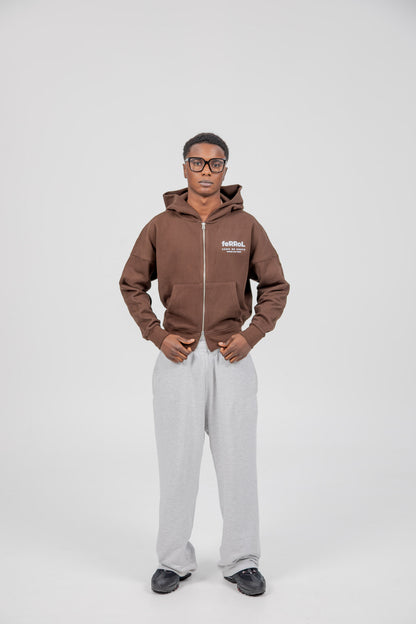 BROWN/LIGHT BLUE "FERROL" SHORT ZIP SWEATSHIRT