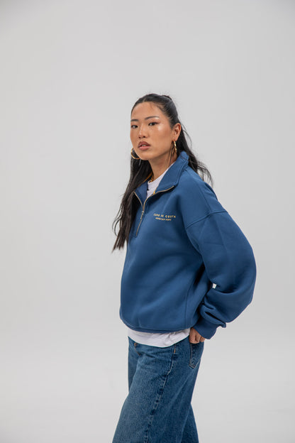 BLUE/YELLOW "SURF BEACHES" HALF ZIP SWEATSHIRT