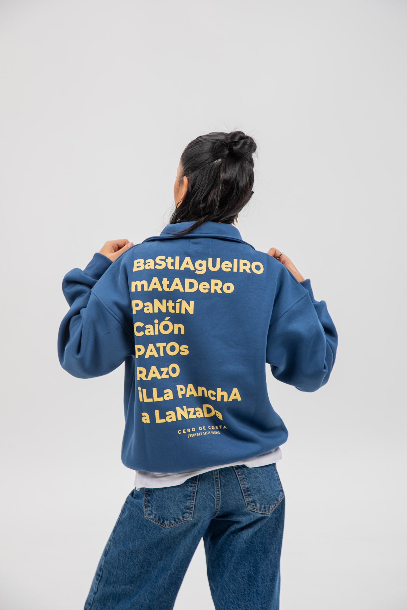 BLUE/YELLOW "SURF BEACHES" HALF ZIP SWEATSHIRT