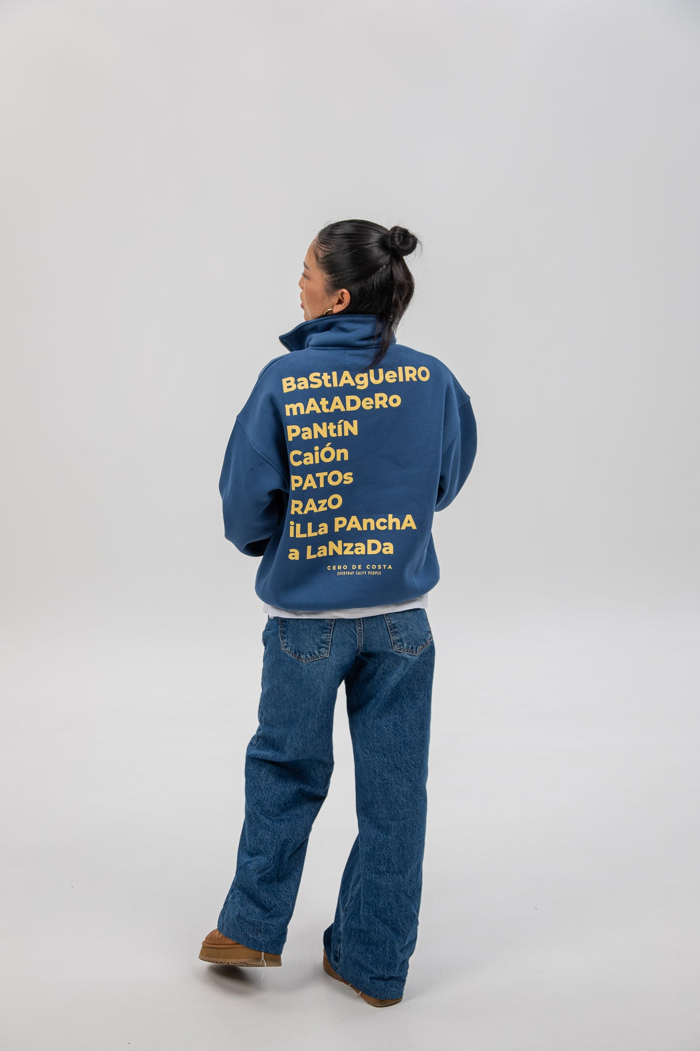 BLUE/YELLOW "SURF BEACHES" HALF ZIP SWEATSHIRT