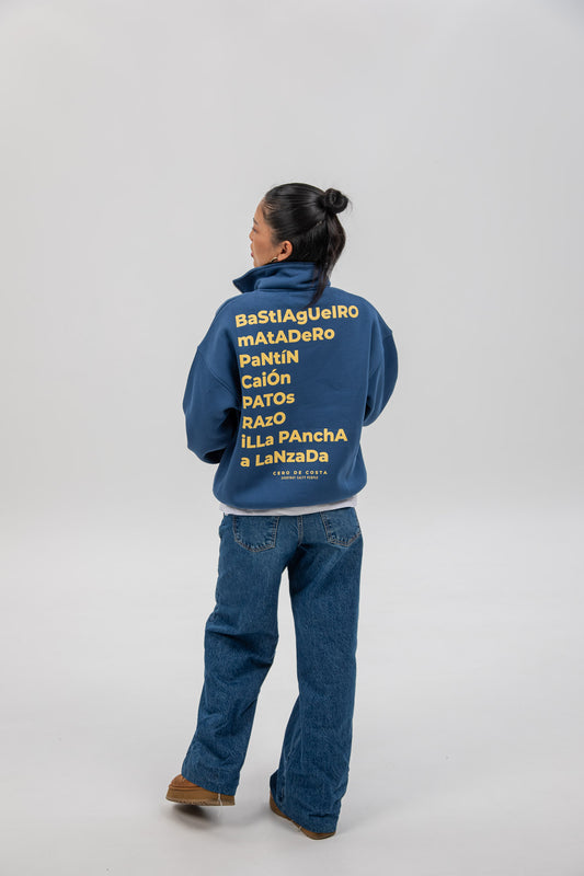 BLUE/YELLOW "SURF BEACHES" HALF ZIP SWEATSHIRT