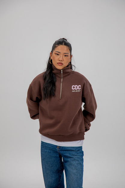 BROWN/PINK "CDC" HALF ZIP SWEATSHIRT