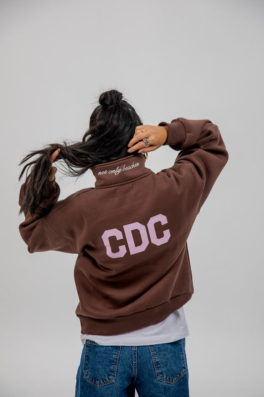 SUDADERA MARRÓN/ROSA "CDC" CREMALLERA MEDIA