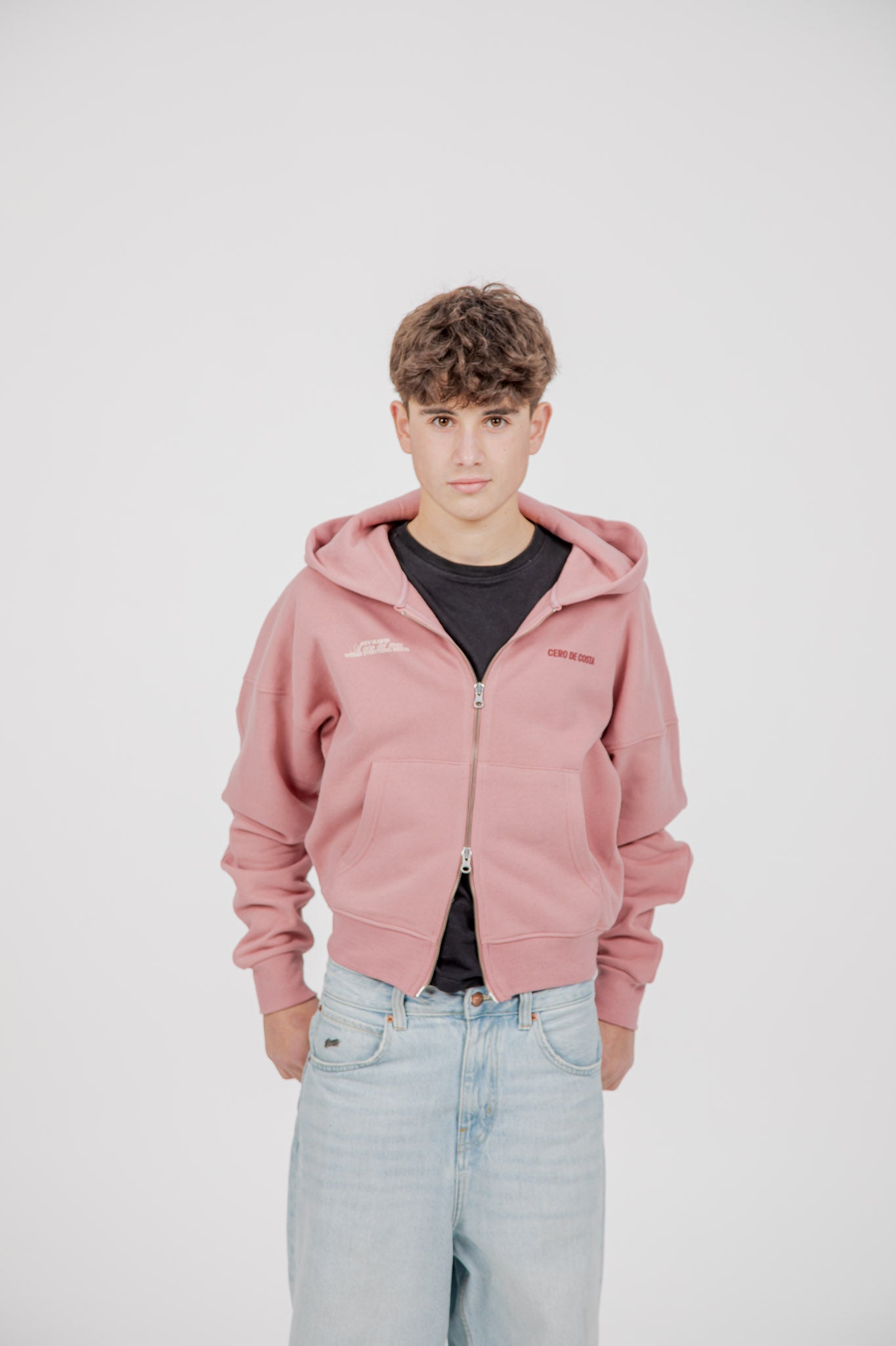 SUDADERA ROSA/ROSA "PLAYAS SURF" CREMALLERA CORTA