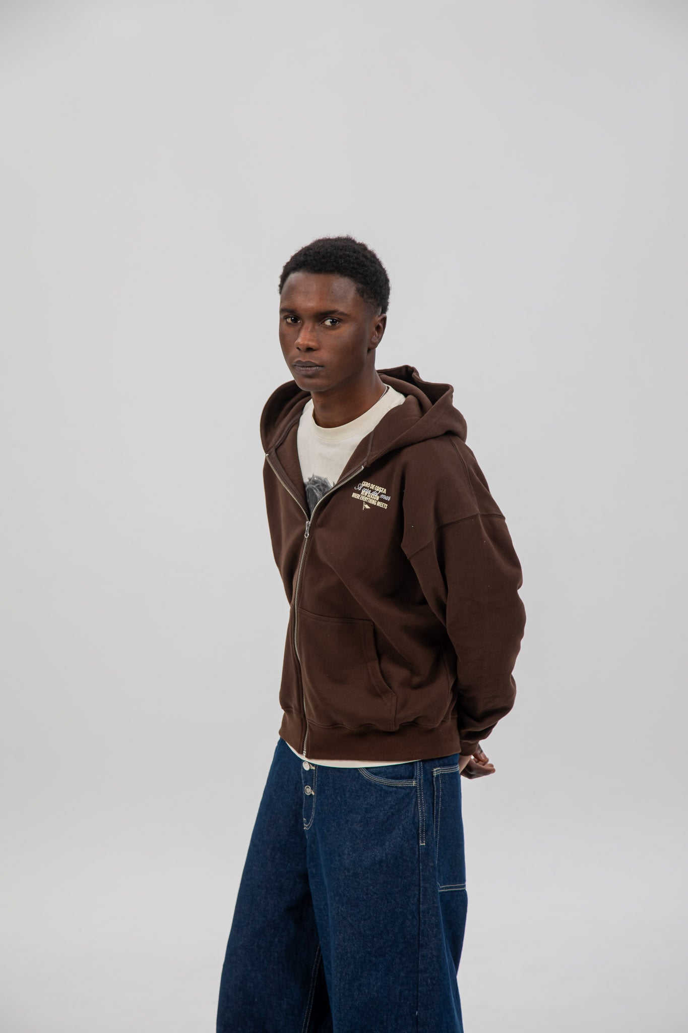 SUDADERA MARRÓN/BEIGE "PLAYAS SURF" CREMALLERA CON CAPUCHA