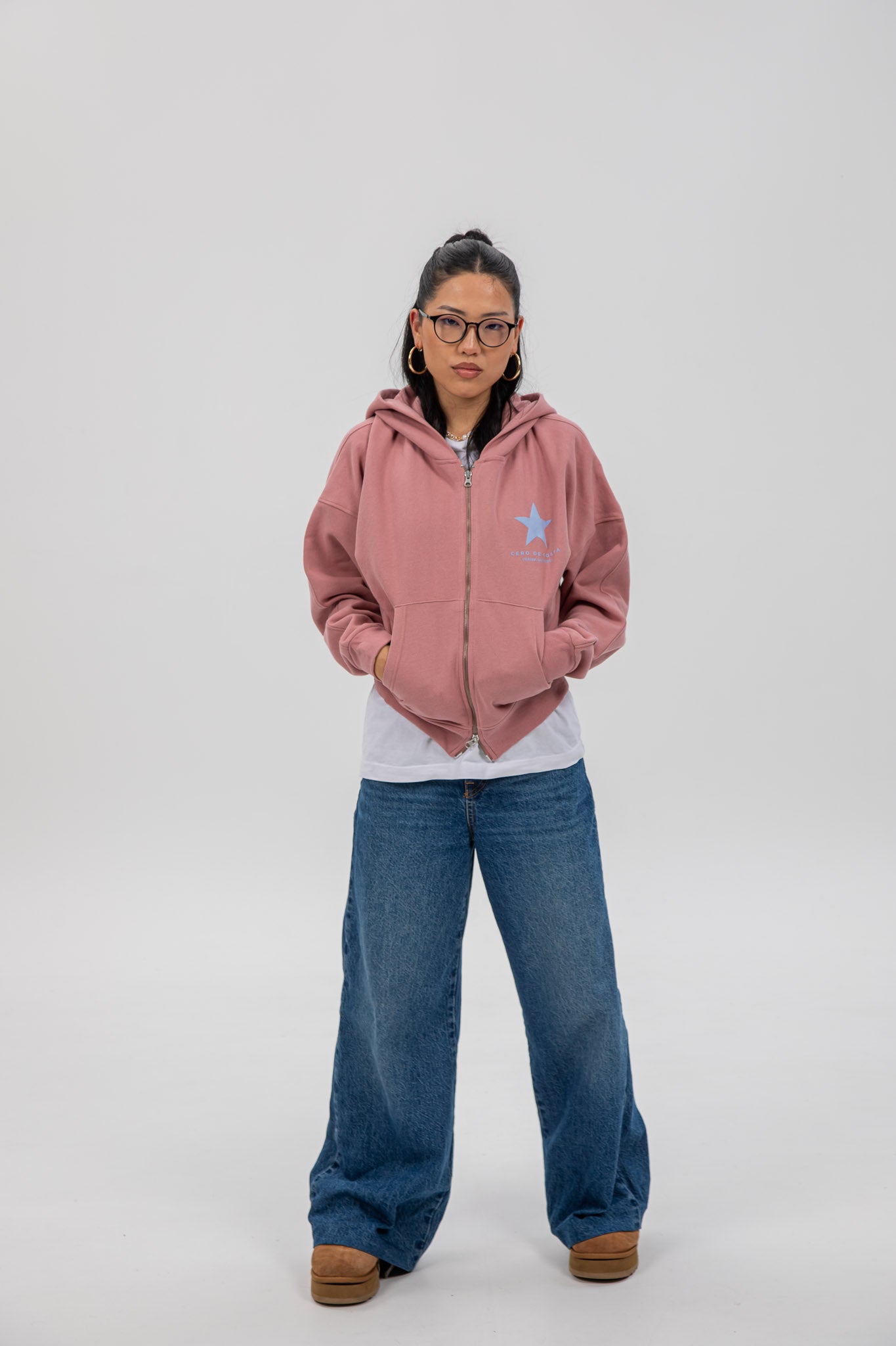 PINK/BLUE "VIGO" STAR SHORT ZIP SWEATSHIRT
