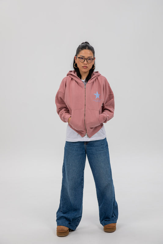 PINK/BLUE "VIGO" STAR SHORT ZIP SWEATSHIRT