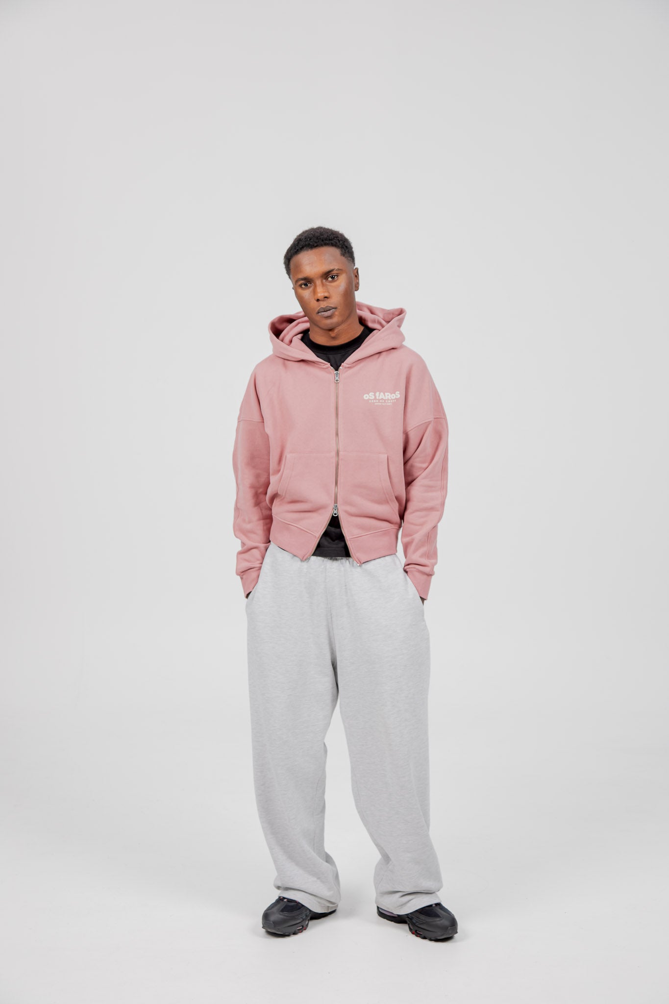 PINK/WHITE "OS FAROS" SHORT ZIPPER SWEATSHIRT