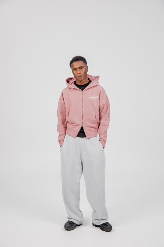 PINK/WHITE "OS FAROS" SHORT ZIPPER SWEATSHIRT