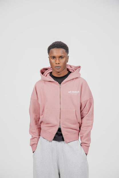 PINK/WHITE "OS FAROS" SHORT ZIPPER SWEATSHIRT