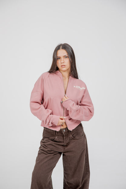 PINK/WHITE SWEATSHIRT "A CORUÑA" SHORT ZIP