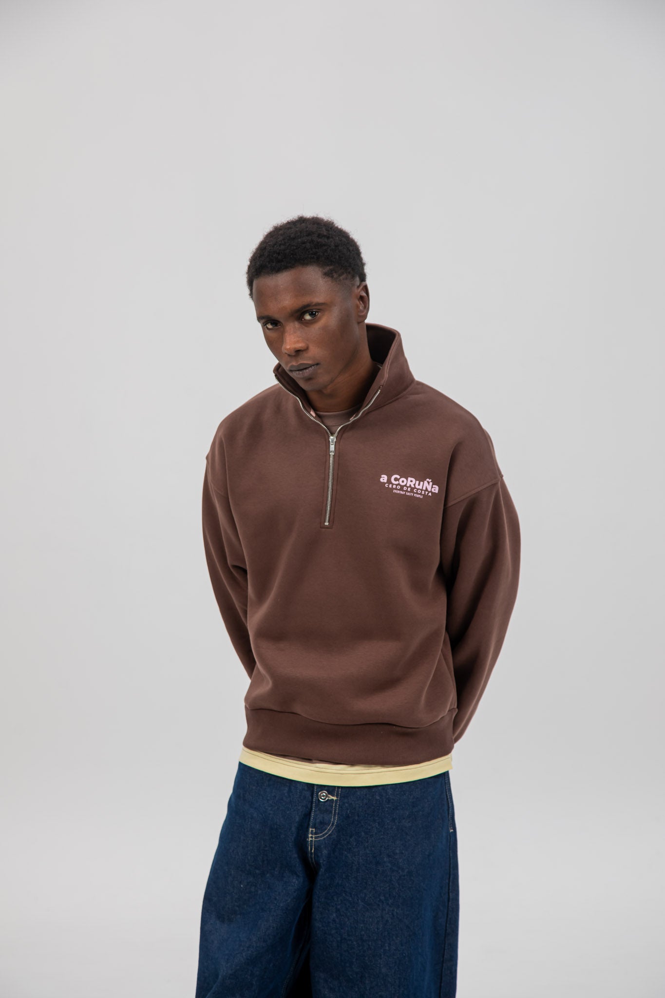 BROWN/PINK SWEATSHIRT "A CORUÑA" HALF ZIP