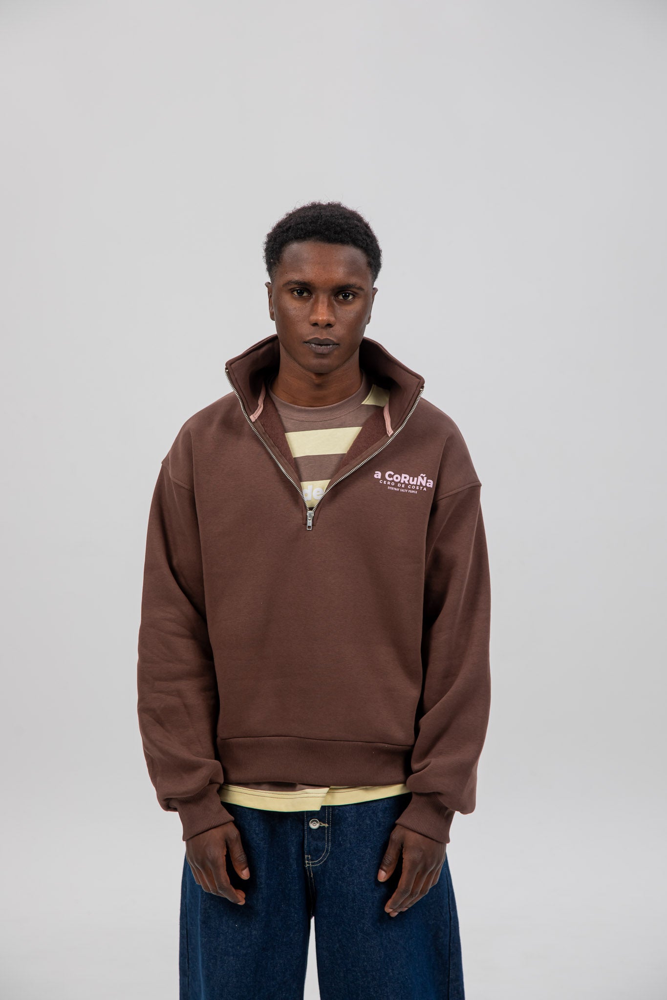 BROWN/PINK SWEATSHIRT "A CORUÑA" HALF ZIP