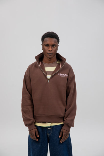 BROWN/PINK SWEATSHIRT "A CORUÑA" HALF ZIP