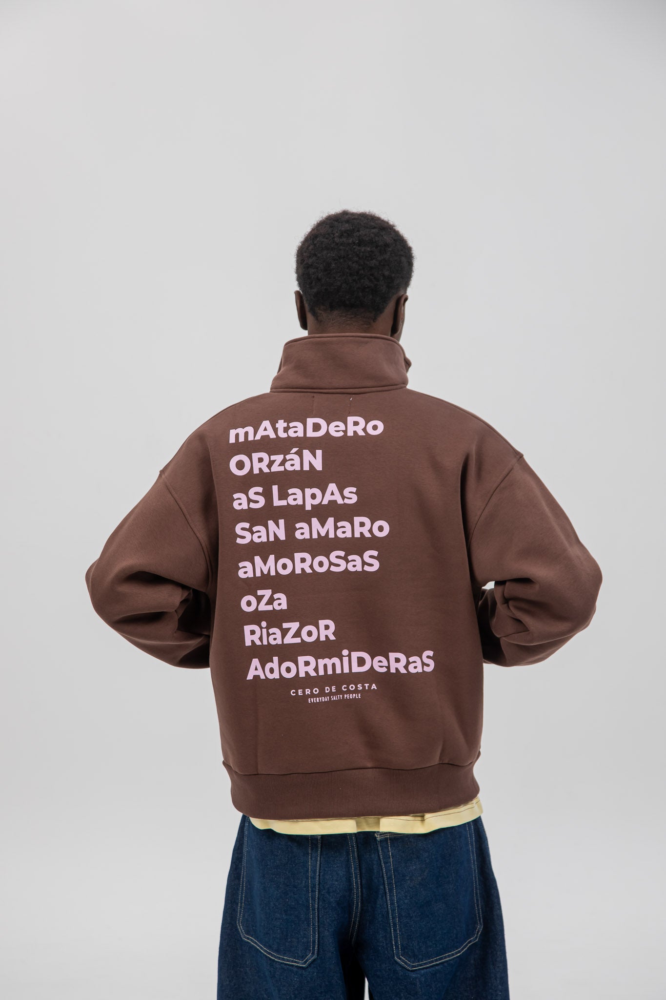 BROWN/PINK SWEATSHIRT "A CORUÑA" HALF ZIP