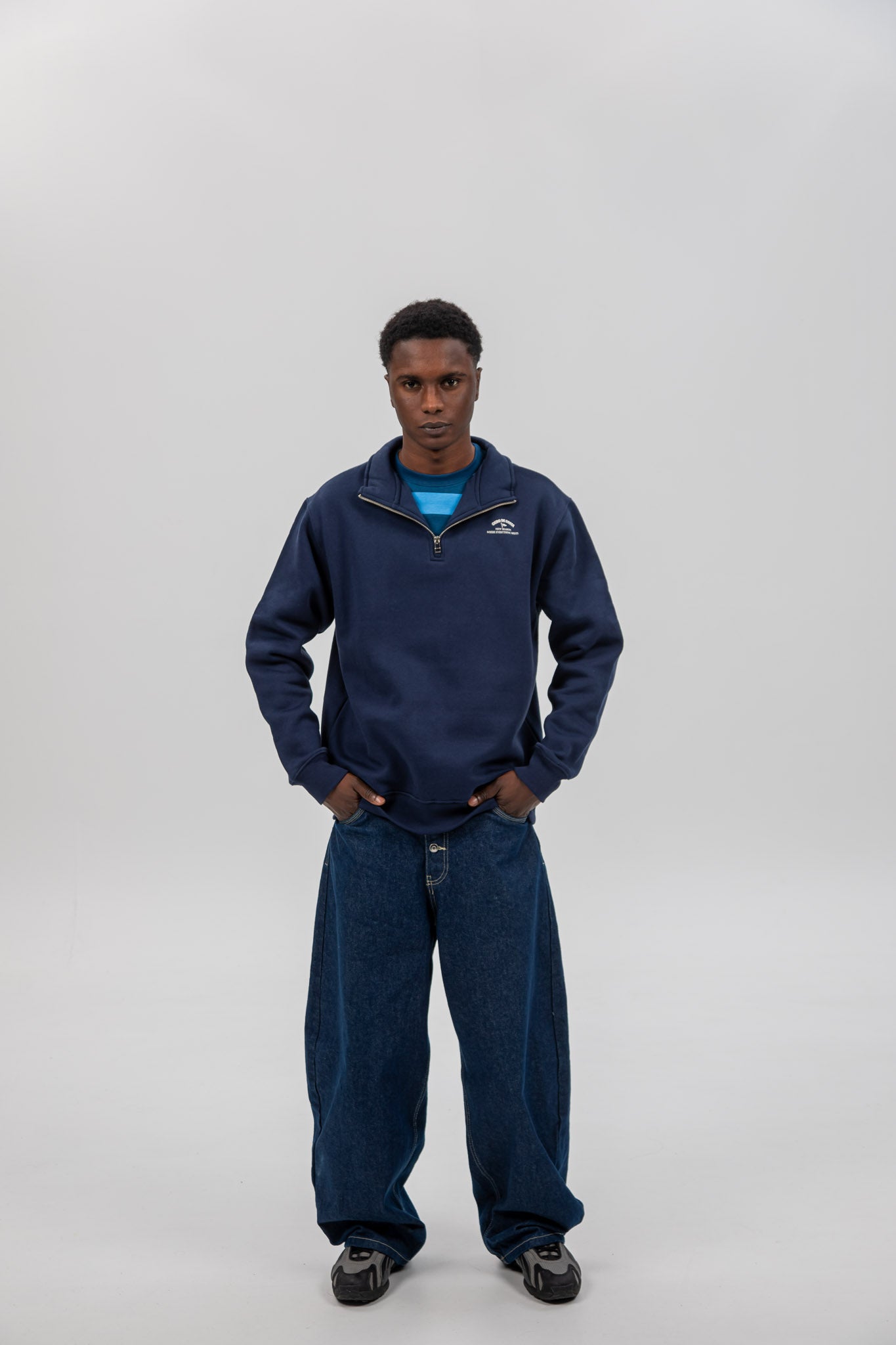 SUDADERA MARINO/BEIGE "A CORUÑA" CREMALLERA MEDIA