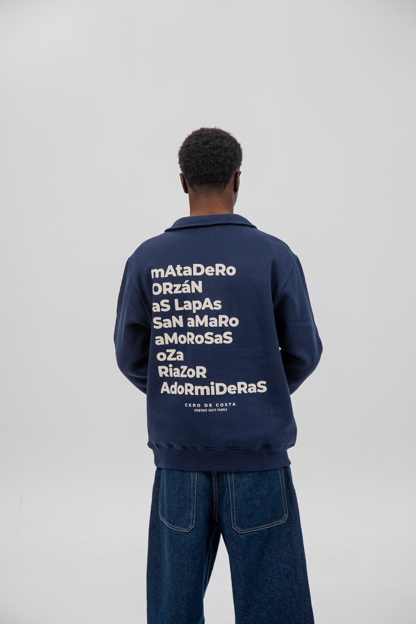 SUDADERA MARINO/BEIGE "A CORUÑA" CREMALLERA MEDIA