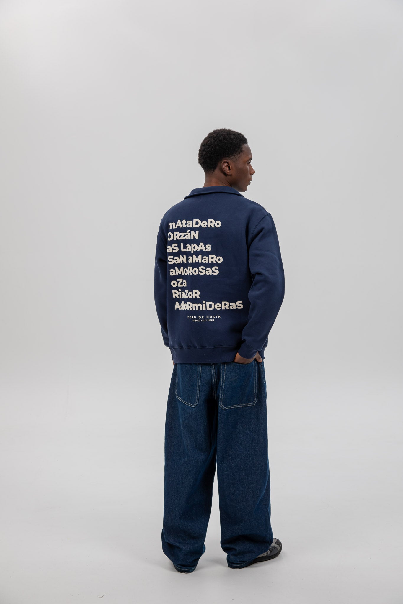 SUDADERA MARINO/BEIGE "A CORUÑA" CREMALLERA MEDIA