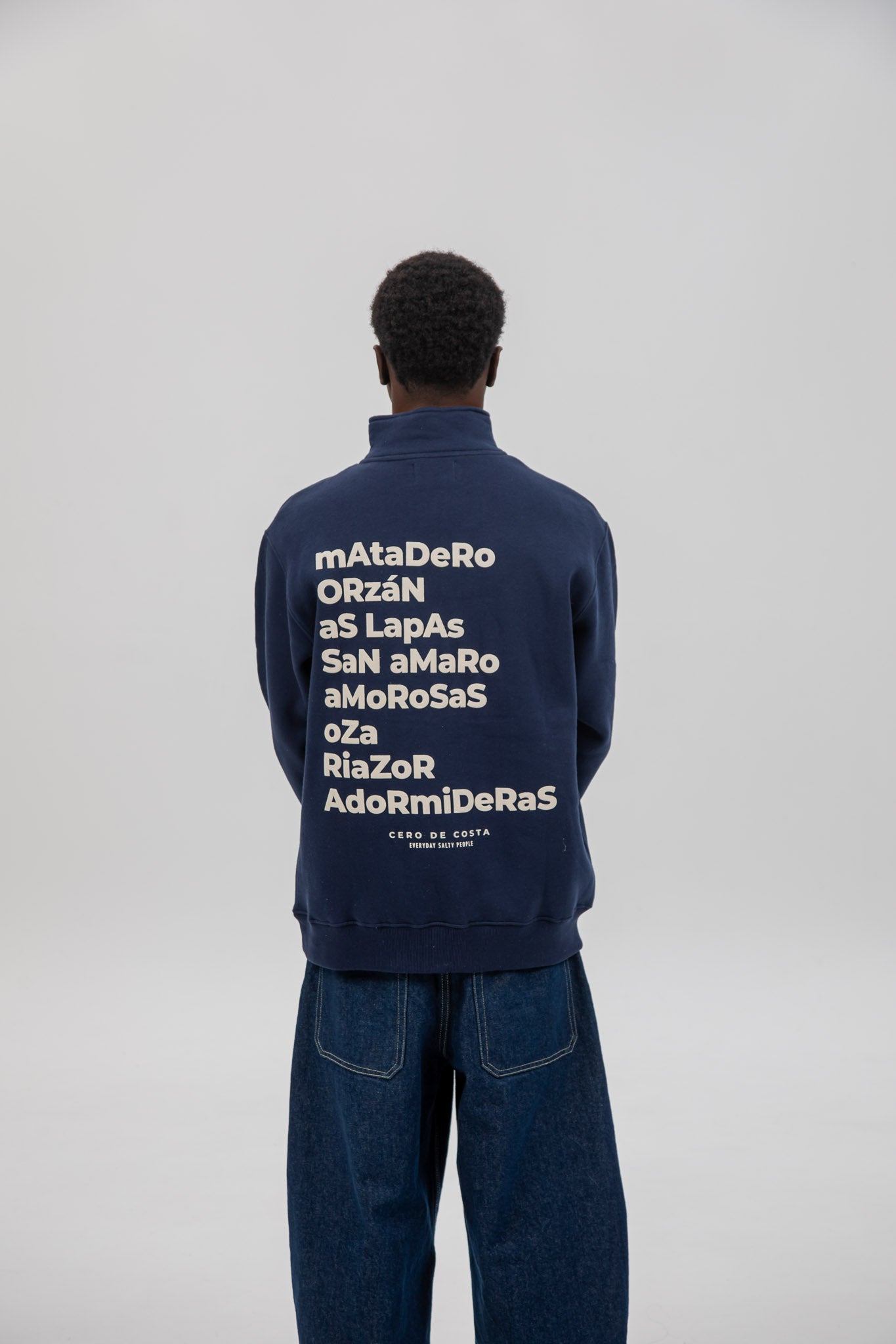 SUDADERA MARINO/BEIGE "A CORUÑA" CREMALLERA MEDIA