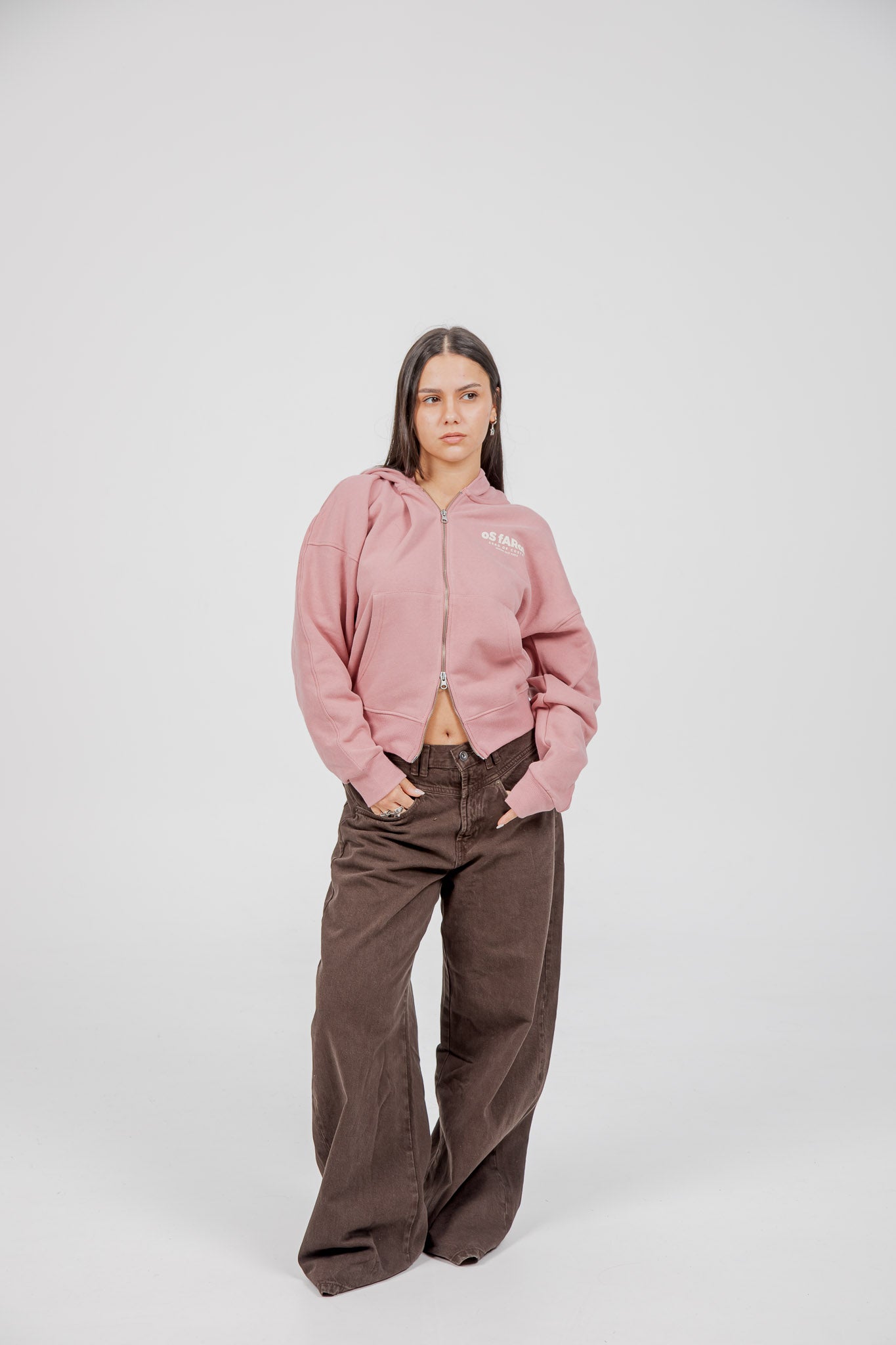PINK/WHITE "OS FAROS" SHORT ZIPPER SWEATSHIRT